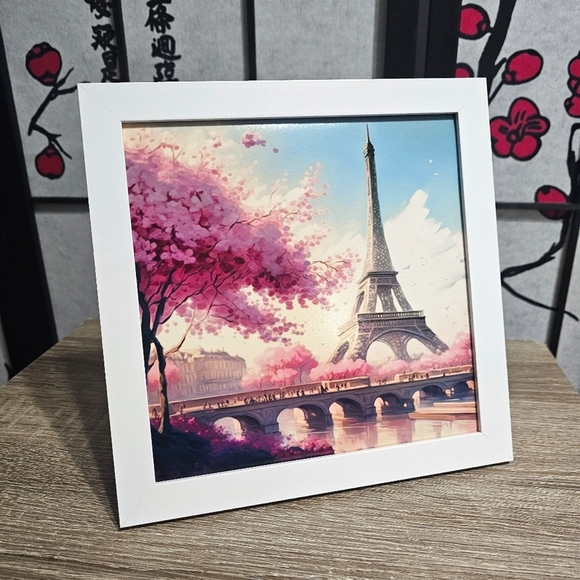 NobleCaptures Other - 8x8 Framed Paris Eiffel Tower Fantasy Watercolor Oil Painting Framed Art Print‎